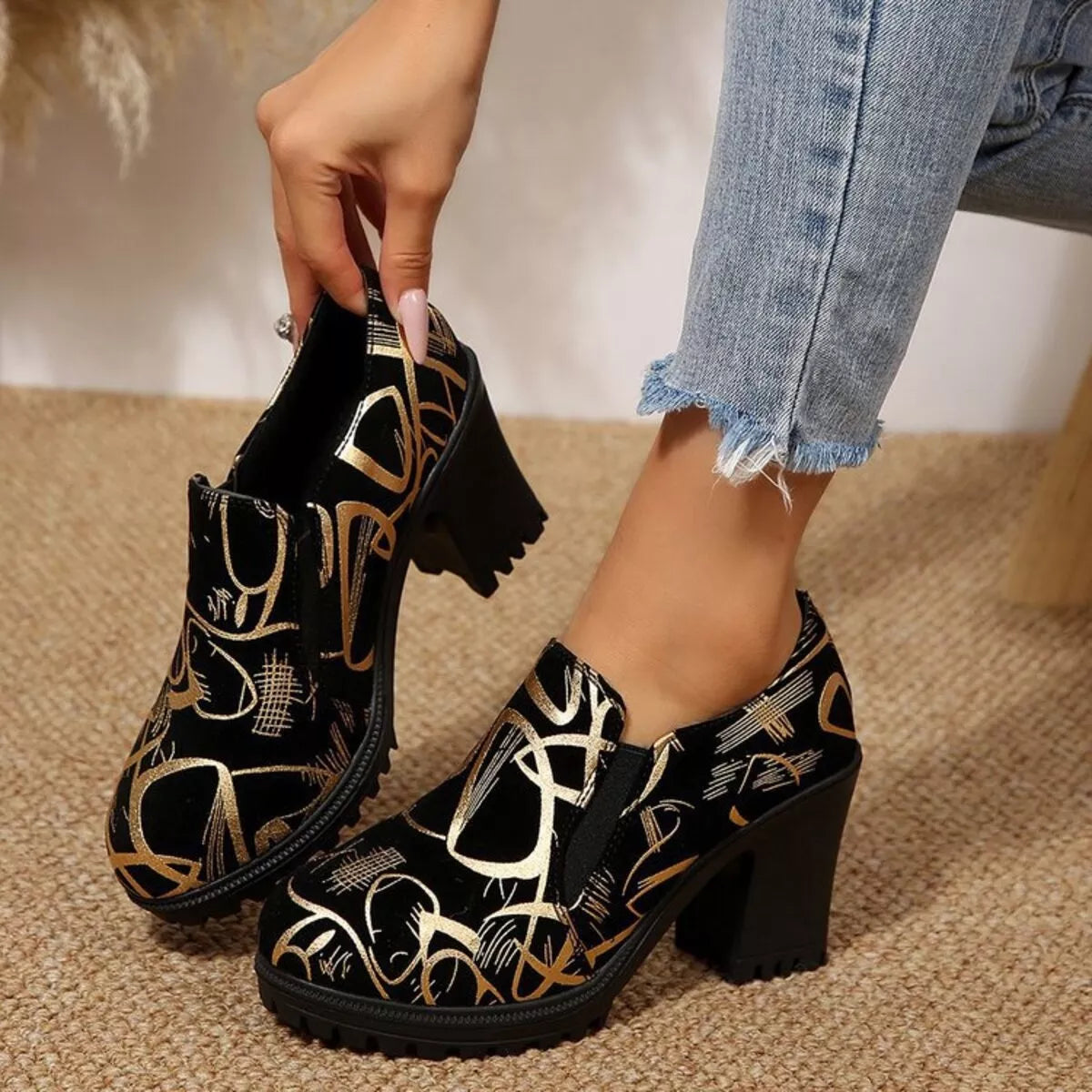Round Toe Block Heels Pumps | Shoes Daverri Fashions