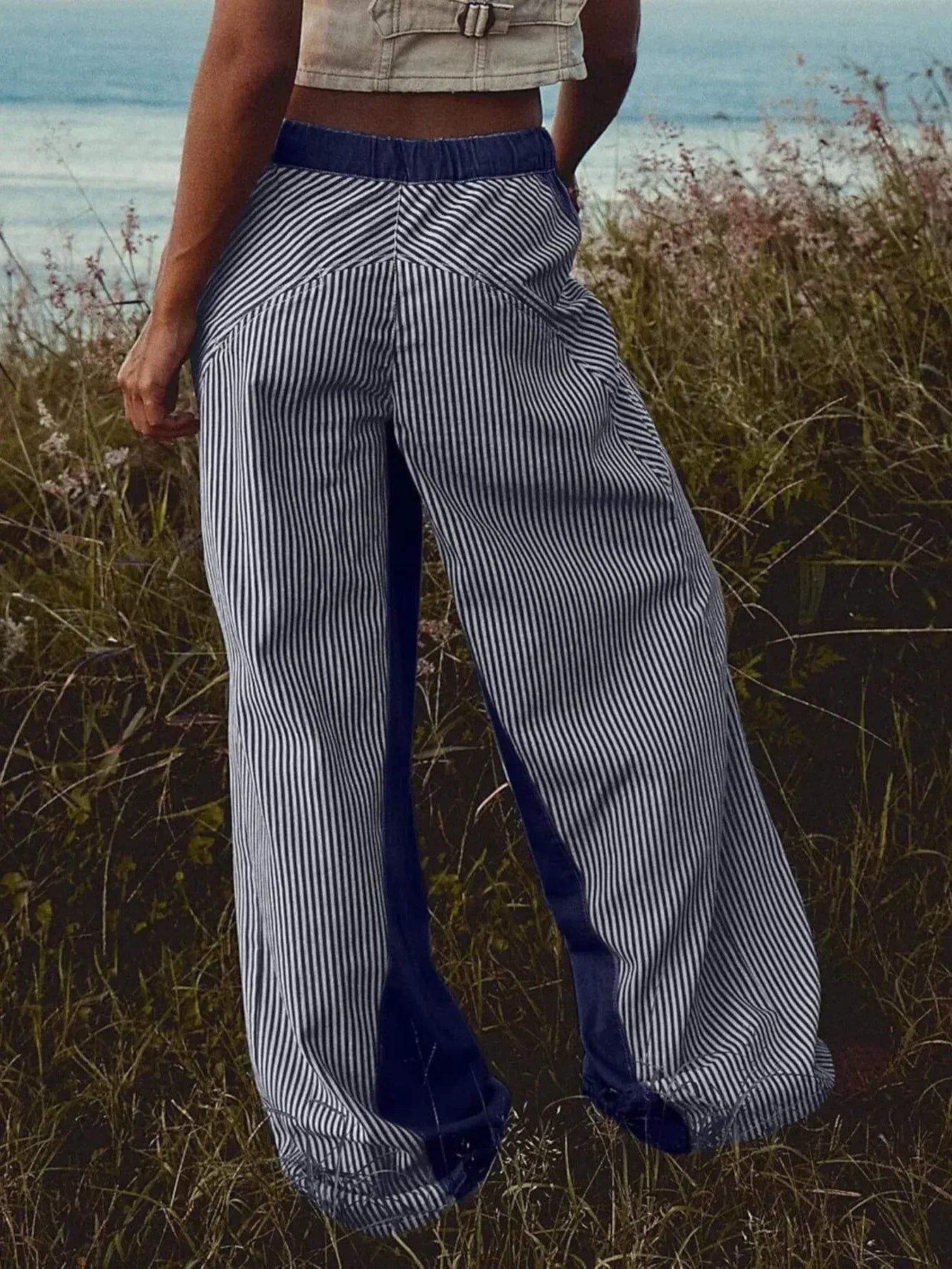 Striped Wide Leg Jeans - DAVERRI FASHIONS