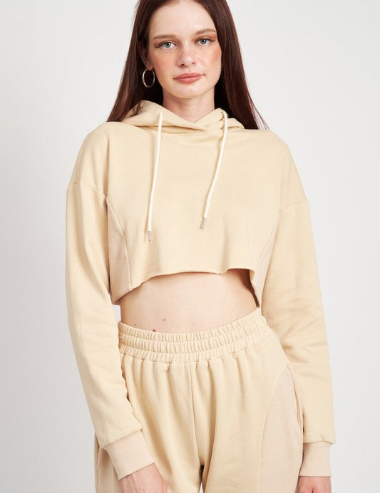 Cropped Hoodie with Drawstrings NATURAL Hoodies