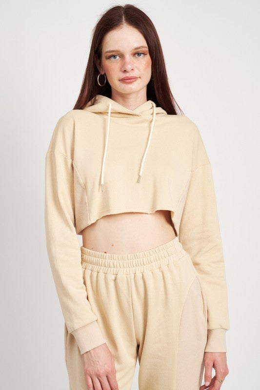 Cropped Hoodie with Drawstrings NATURAL Hoodies