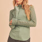 Sage green Aemi + Co mock neck top with lace sleeves, size small