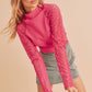 Vibrant pink Aemi + Co mock neck knitted lace sleeve top, small