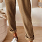 Daverri Fashions casual corduroy drawstring waist pants in warm beige with rolled cuffs