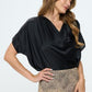 Black Satin Cowl Neck Short Sleeve Top - DAVERRI FASHIONS
