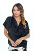 Black Satin Cowl Neck Short Sleeve Top - DAVERRI FASHIONS