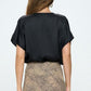 Black Satin Cowl Neck Short Sleeve Top - DAVERRI FASHIONS