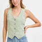 RISEN Full Size V Neck Button Down Vest Plus Size