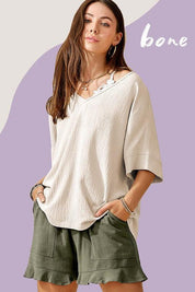 La Miel Short Sleeved V-Neck Oversized Top Shirts & Tops