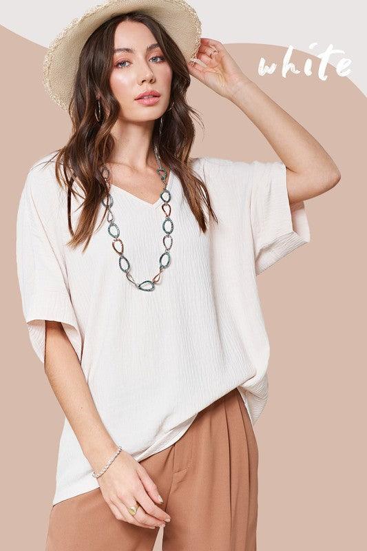 La Miel Short Sleeved V-Neck Oversized Top Shirts & Tops