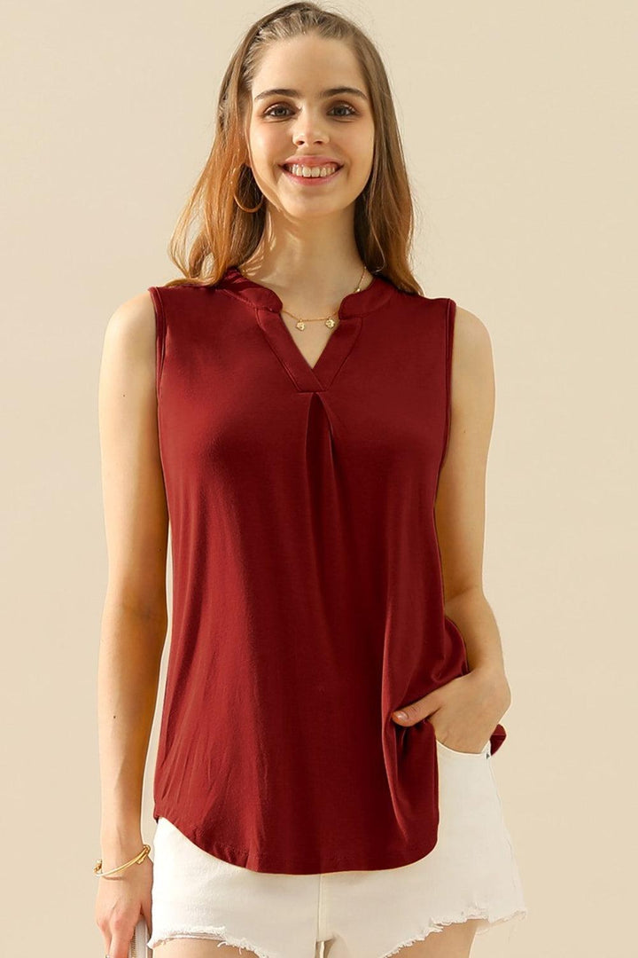 Ninexis Full Size Notched Sleeveless Top BURGUNDY Sleeveless Tops