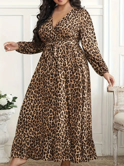 Plus Size Leopard Print Surplice Maxi Dress - DAVERRI FASHIONS