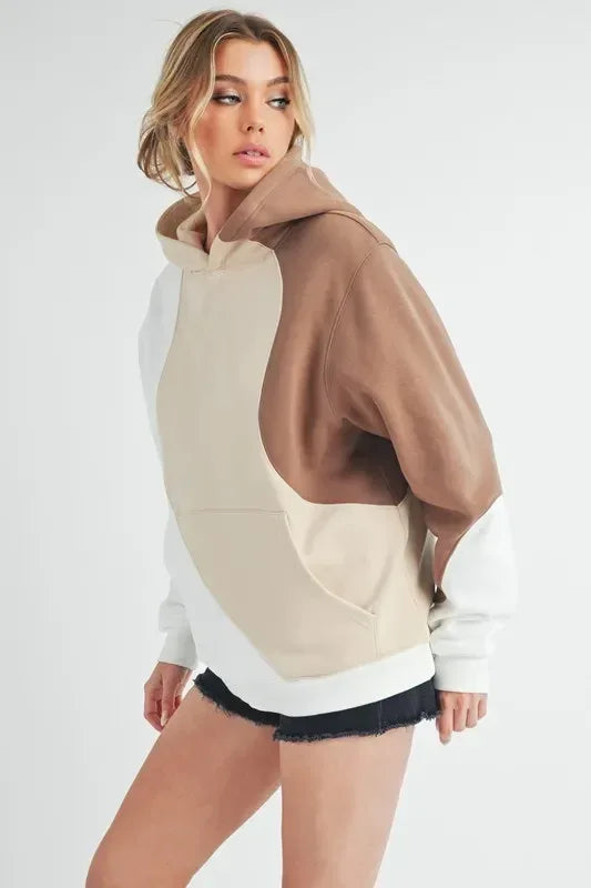 Aemi + Co Color Block Hoodie with Kangaroo Pocket - DAVERRI FASHIONS