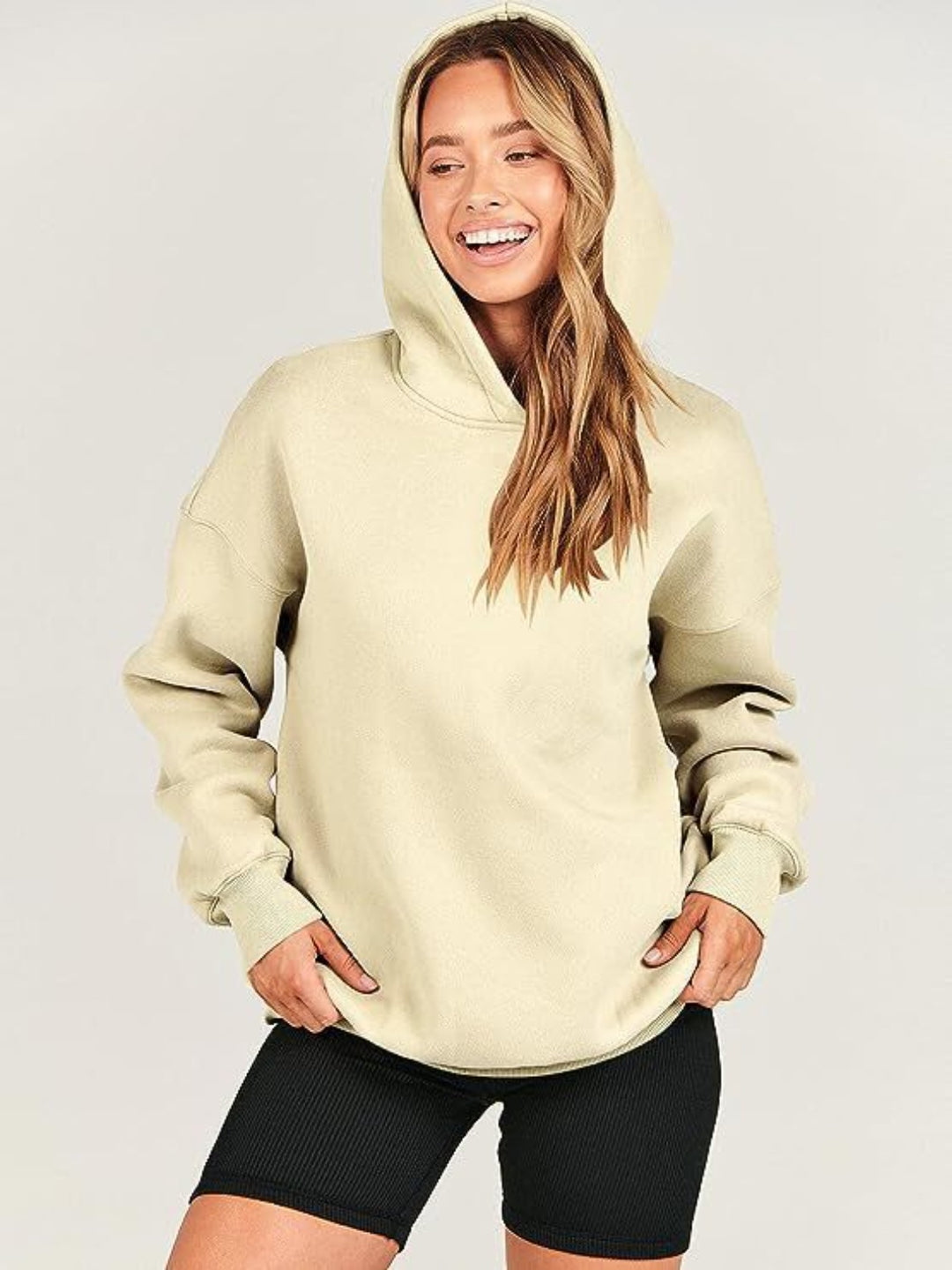 Dropped Shoulder Long Sleeve Hoodie Tops