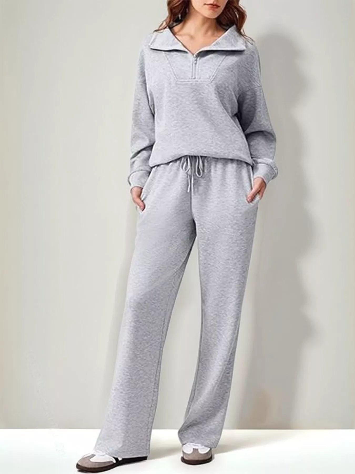 Daverri relaxed fit quarter-zip gray heathered sweatshirt and pants set