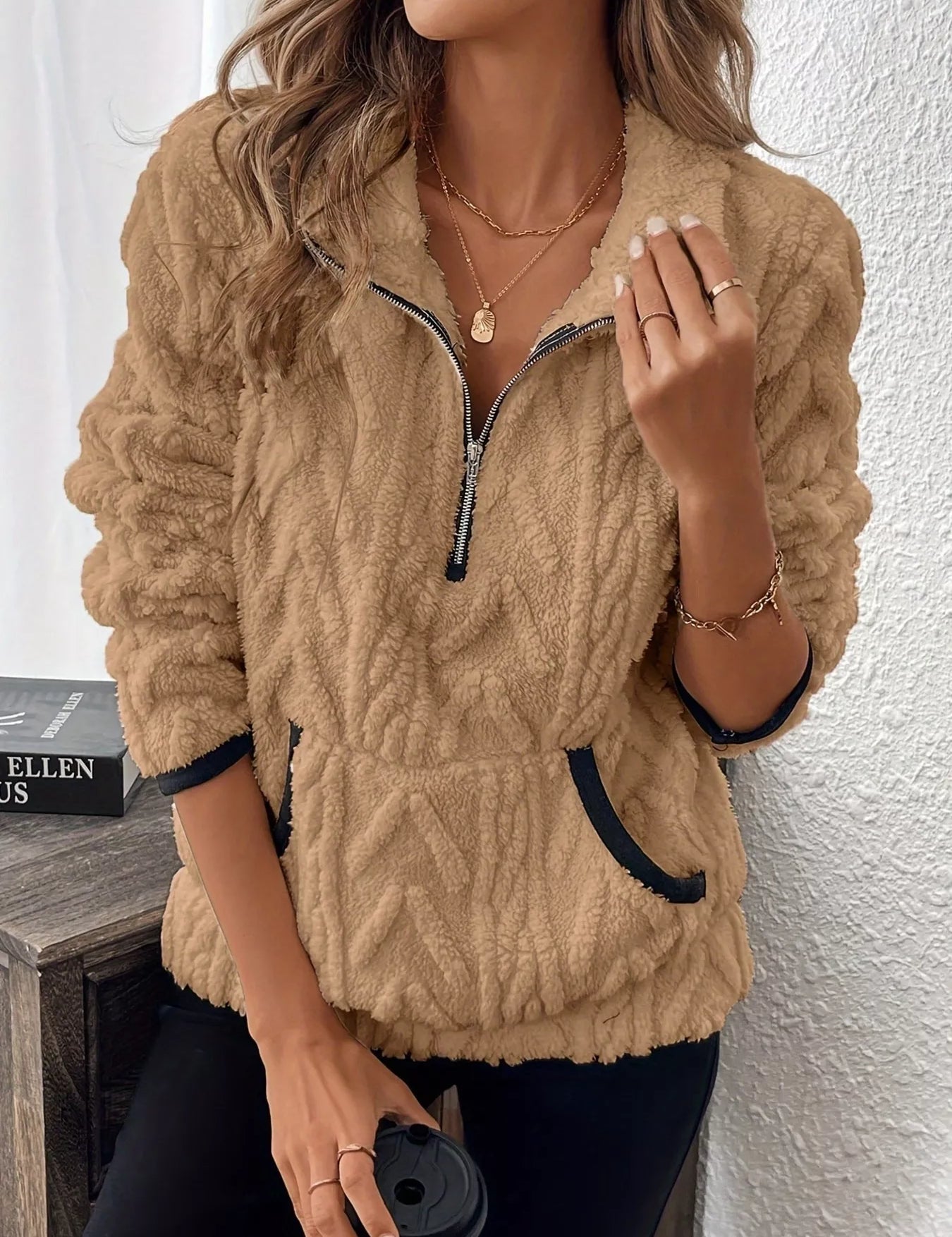 Cozy Sherpa Half Zip Sweatshirt | Sweatshirts Daverri Fashions