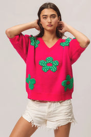 BiBi Pearl Beads Flowers Sweater Top | Sweaters Daverri Fashions