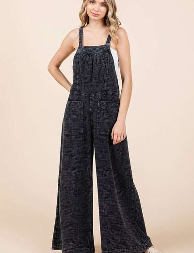 Mittoshop Textured Wide Leg Overalls Washed Black Overalls