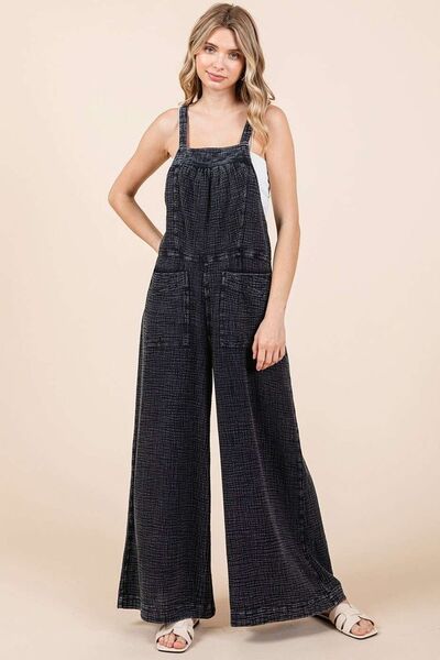 Mittoshop Textured Wide Leg Overalls Washed Black Overalls