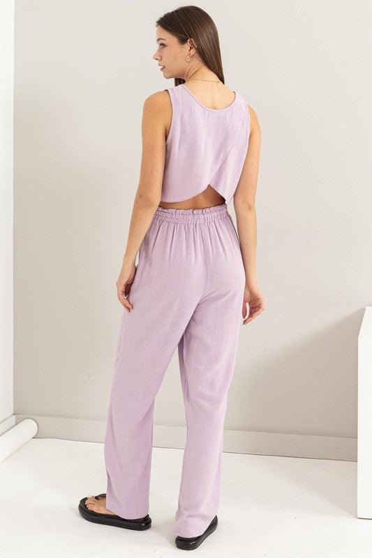 D-Linen Blended Top and Pants Set Outfit Sets