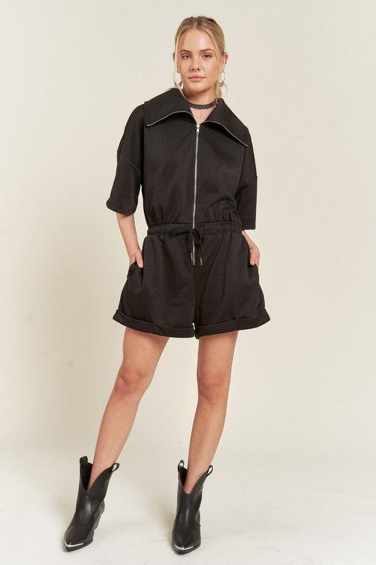 French Terry Front Zip Romper Rompers