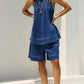 Casual Contrast Stitch Denim Tank Top and Shorts Set - DAVERRI FASHIONS