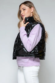 Snobbish Zip Up Turtleneck Shiny Quilted Vest | Vest Jackets Daverri Fashions