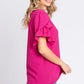 GeeGee V-Neck Ruffle Trim Short Sleeve Blouse - DAVERRI FASHIONS