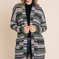 BOMBOM Geometric Open Front Long Sleeve Cardigan with Pockets Green
