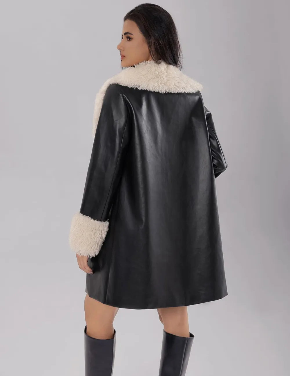 Fuzzy Long Sleeve Longline Coat | Jackets Daverri Fashions