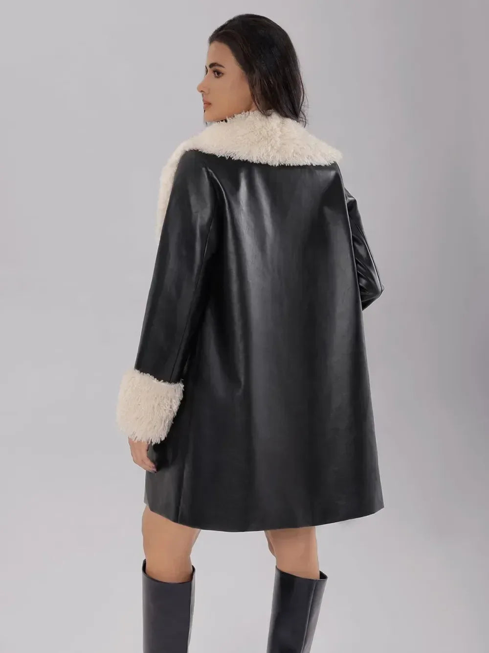 Fuzzy Long Sleeve Longline Coat - DAVERRI FASHIONS