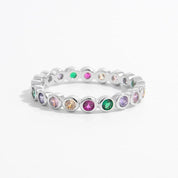 925 Sterling Silver Contrast Zircon Ring with Silver Birthstone and Colorful Gemstones