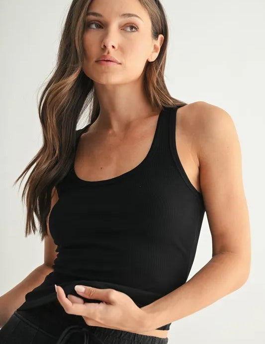 BLACK L MONO B Slim Fit Scoop Neck Tank | Daverri Fashions