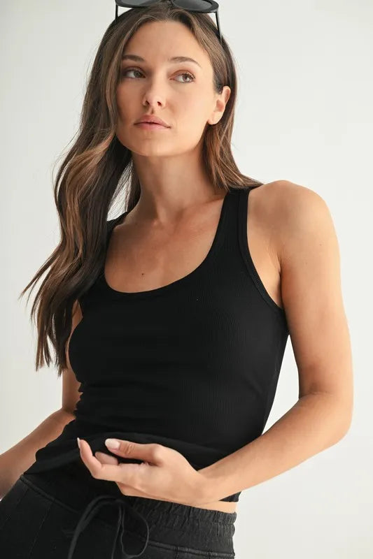MONO B Slim Fit Scoop Neck Tank BLACK L
