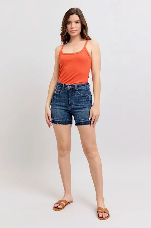 Judy Blue High Waist Tummy Control Destroy Release Hem Denim Shorts