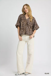 Olive M Umgee Leopard Bubble Sleeve Scalloped Hem Blouse | Blouses Daverri Fashions