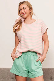 Lime 'N' Chili Striped Muscle Sleeve Top | Tops Daverri Fashions