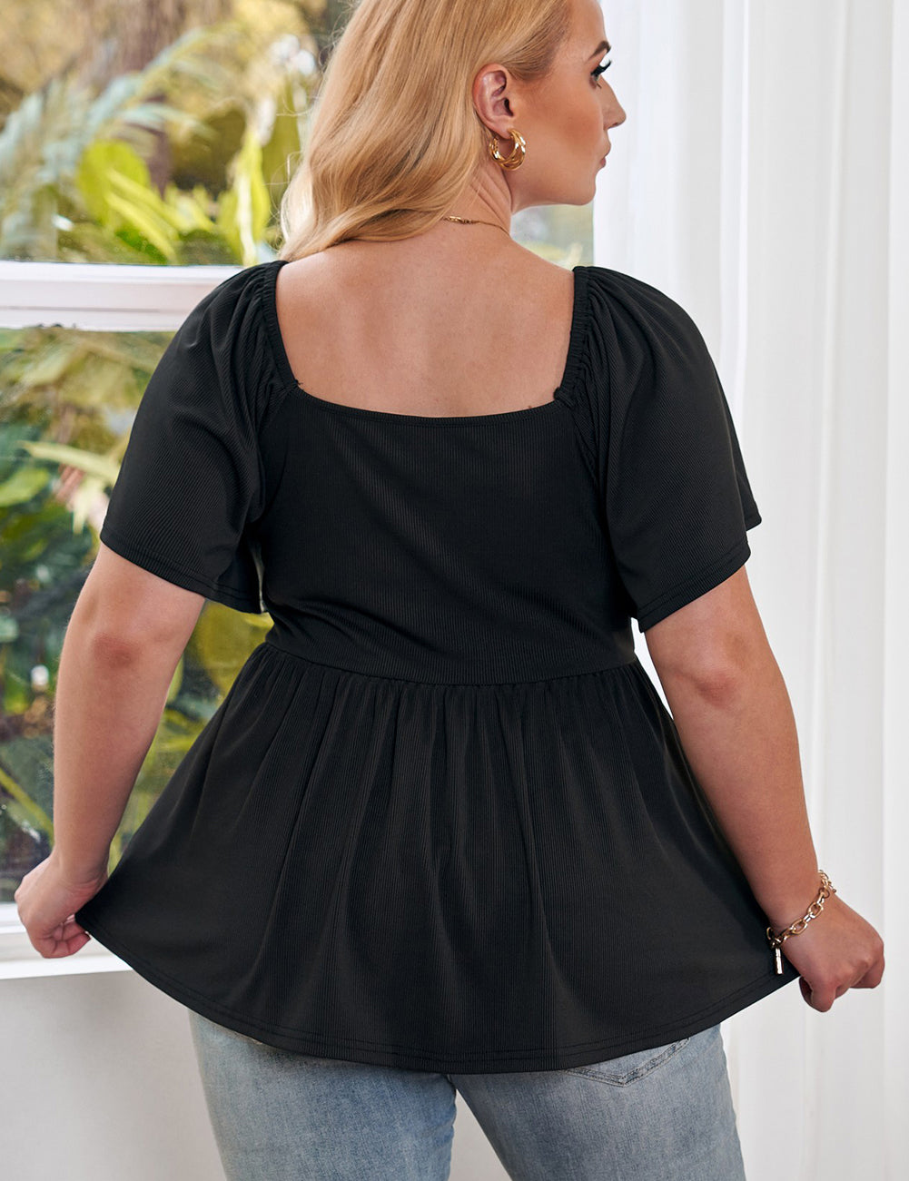 Plus Size Drawstring Sweetheart Neck Babydoll Blouse | Blouses Daverri Fashions