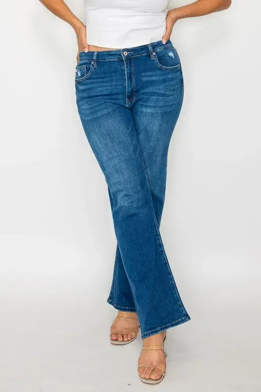bytos Full Size Cat's Whiskers High Rise Straight Jeans - DAVERRI FASHIONS