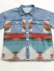 Printed Botton Down Long Sleeve Denim Jacket | Denim Jackets Daverri Fashions