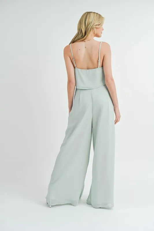 MABLE Crop Cami and Ruffled Wide Leg Pants Set Outfit Sets