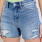 Judy Blue Full Size High Waist Denim Shorts W/stitch Over Destroy Detail Plus Size MD Denim Shorts