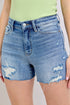 Judy Blue Full Size High Waist Denim Shorts W/stitch Over Destroy Detail Plus Size MD Denim Shorts