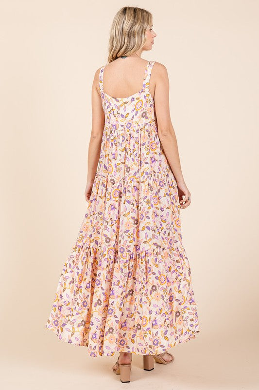 Mittoshop Flower Print Tiered Sleeveless Empire Maxi Dress