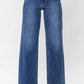 Daverri double button zip fly mid-wash blue wide-leg jeans
