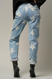 Star Print Ripped Slouchy Jeans Jeans