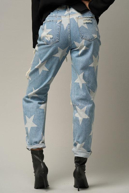 Star Print Ripped Slouchy Jeans Jeans