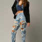 Star Print Ripped Slouchy Jeans LIGHT Jeans