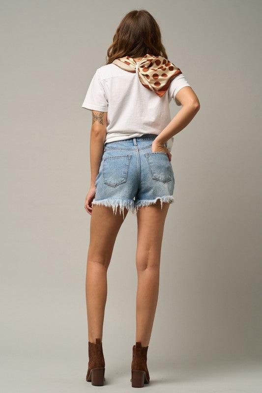 Waist Crossover Denim Mom Shorts Shorts