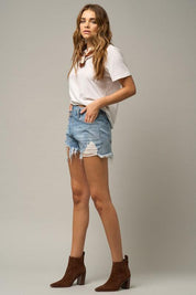 Waist Crossover Denim Mom Shorts Shorts