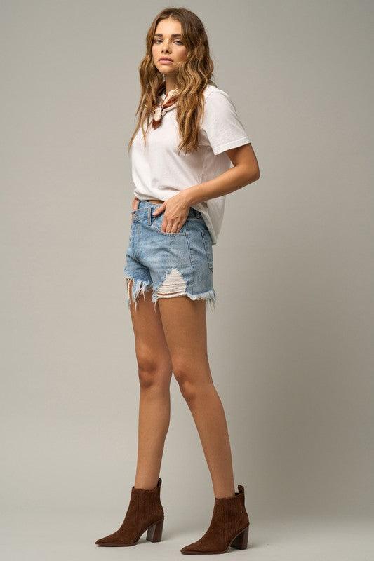 Waist Crossover Denim Mom Shorts Shorts